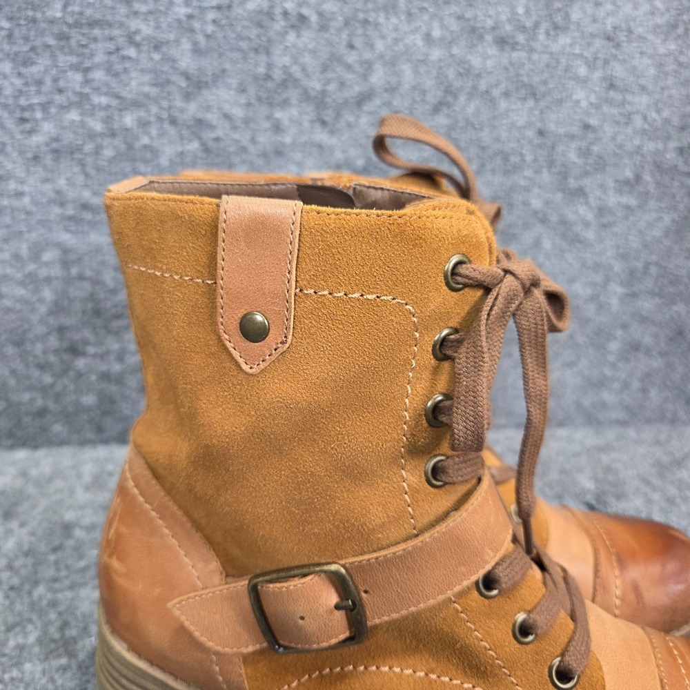 Abeo Verity Tan Leather Women's Size 7N Hi Top Lace Up Side Zip Combat Boots - Picture 4 of 12